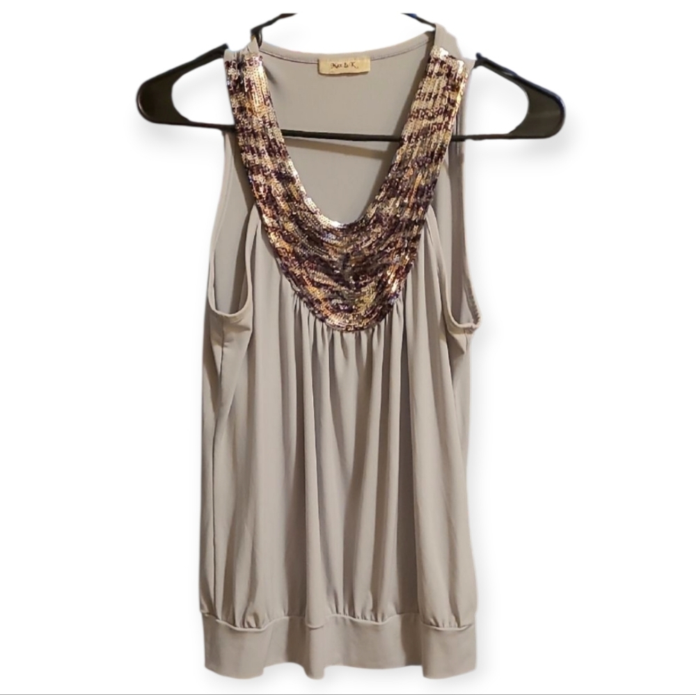 Max And Kay Gray Tank Top with Sequin Neckline